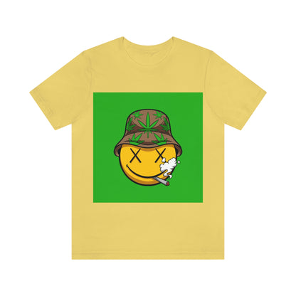 Blazed Happy Face With Hat & Pot Leafs, Unisex Jersey Short Sleeve Tee