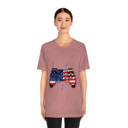 American Flag, Fourth Of July 4th , American Flag Game Controller Unisex Jersey Short Sleeve Tee