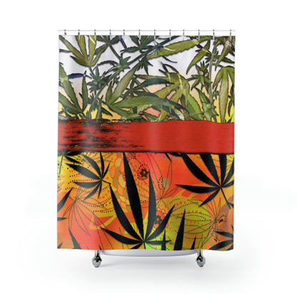 Beautiful Redish Orange Banded Marijuana 420 Pot Weed Leaf Shower Curtains
