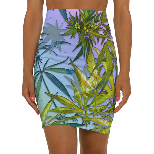 Sassy Pink And Green 420 Weed Marijuana Leaf Women's Mini Skirt (AOP)