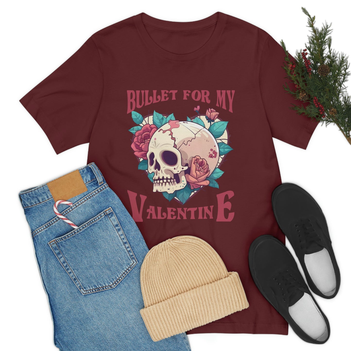 Bullet For My Valentine Skull With Red Roses Unisex Jersey Short Sleeve Tee