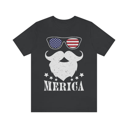 American Flag Sunglass Beard And Merican With Stars Unisex Jersey Short Sleeve Tee