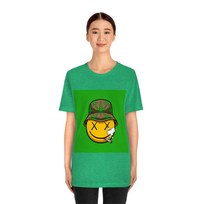 Blazed Happy Face With Hat & Pot Leafs, Unisex Jersey Short Sleeve Tee