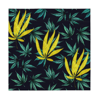 Large Gold Leaf Marijuana Pot Weed 420 With Green Leaf Background Tablecloth