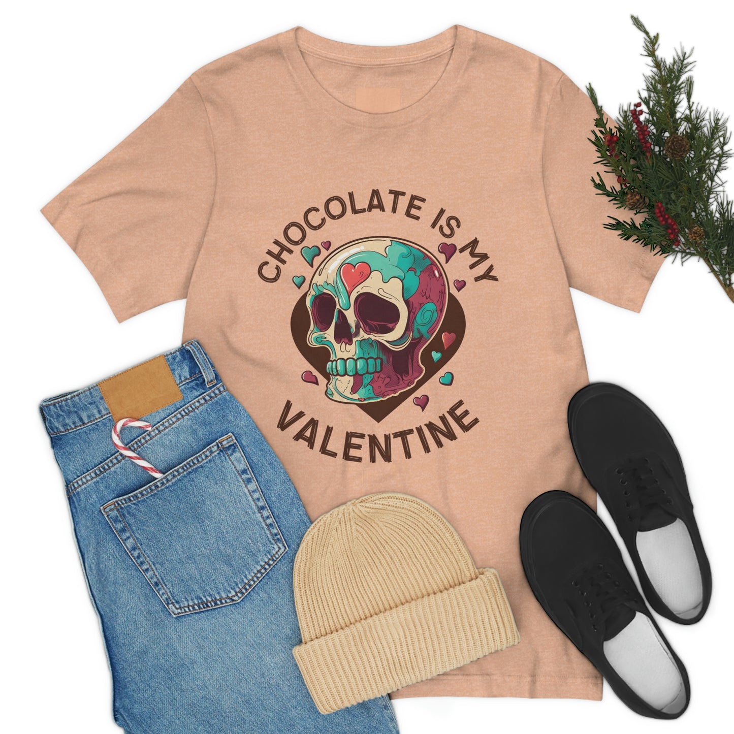 Chocolate Is My Friend My Valentine Skull Unisex Jersey Short Sleeve Tee