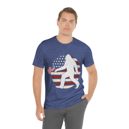 Big Foot American Flag, Fourth Of July 4th Unisex Jersey Short Sleeve Tee