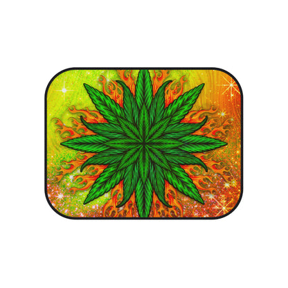 Pot Leaf Collage With Yellow Orange Background With Marijuana Pot Weed 420 Car Mats (Set of 4)