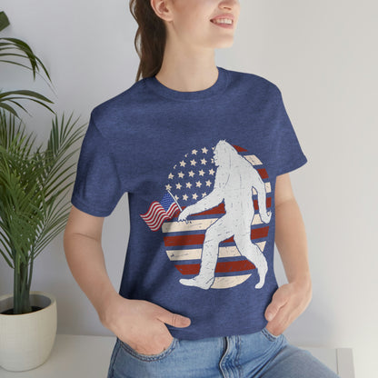 Big Foot American Flag, Fourth Of July 4th Unisex Jersey Short Sleeve Tee