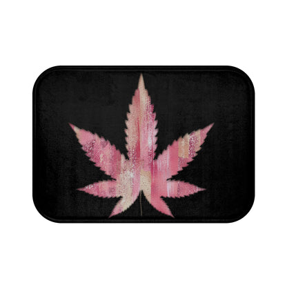 Sassy Single Pink Leaf With Black Background 420 Weed Pot Marijuana Leaf Bathmat