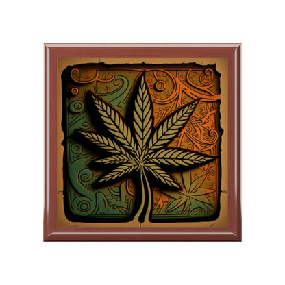 Marijuana Leaf Multi Blue and Green Collage Jewelry Box