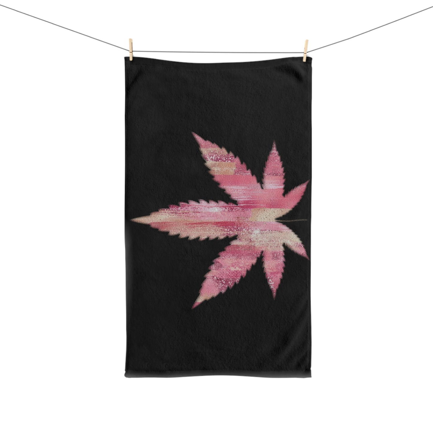 Sassy Single Pink Leaf With Black Background 420 Weed Pot Marijuana Leaf Hand Towel