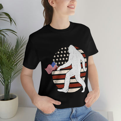 Big Foot American Flag, Fourth Of July 4th Unisex Jersey Short Sleeve Tee