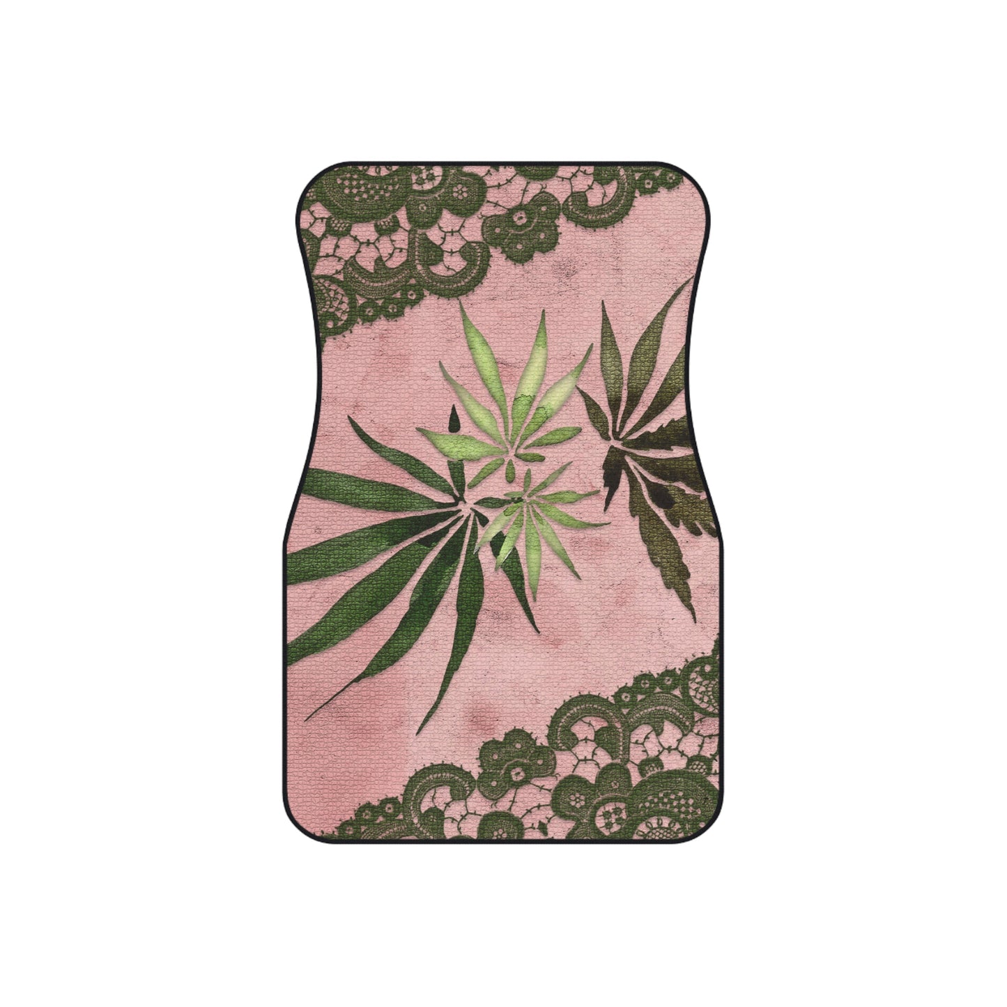 Grey Lace Gorgeous Pink Designed Marijuana 420 Weed Leaf Mats (Set of 4)