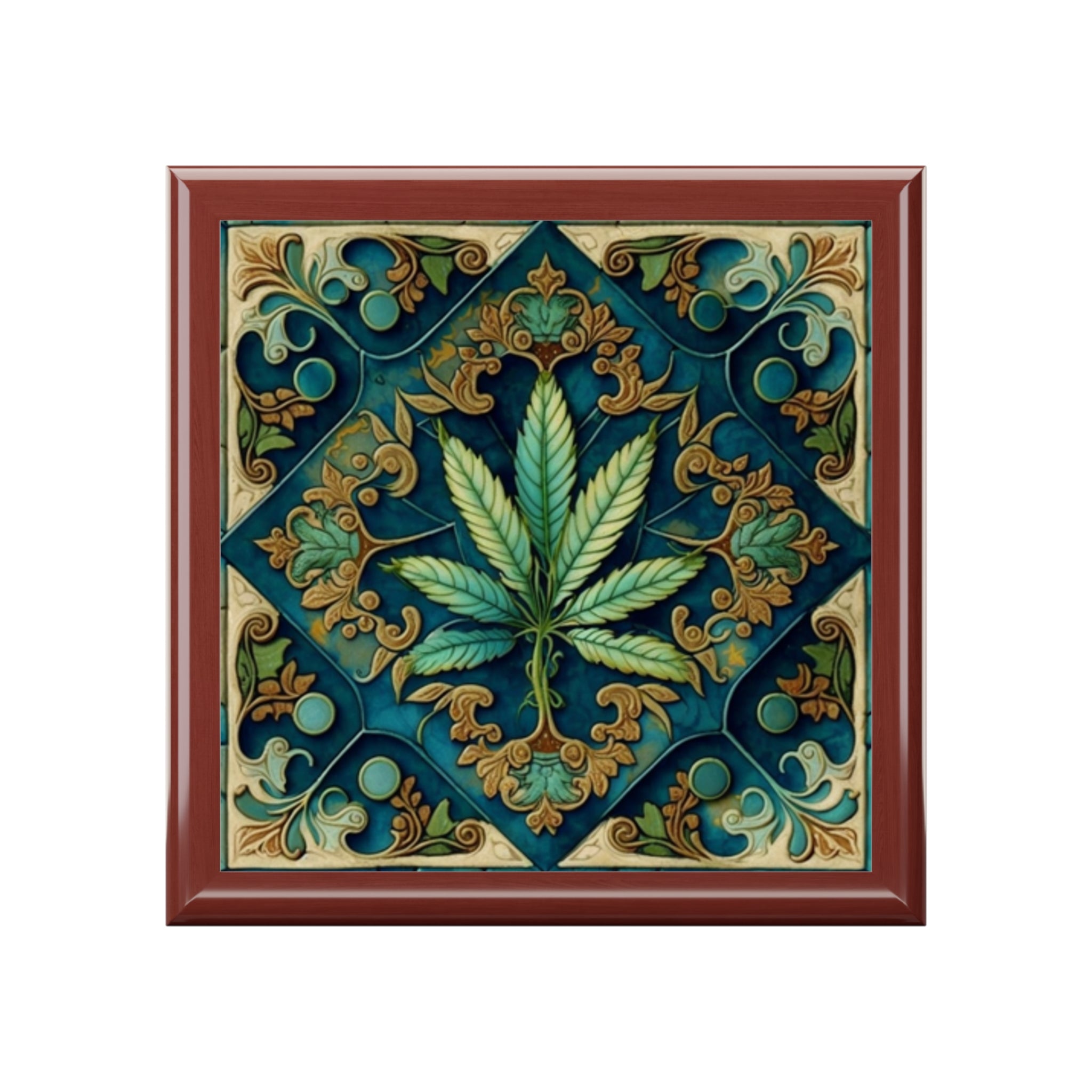 Marijuana Leaf Blue Green Collage Jewelry Box
