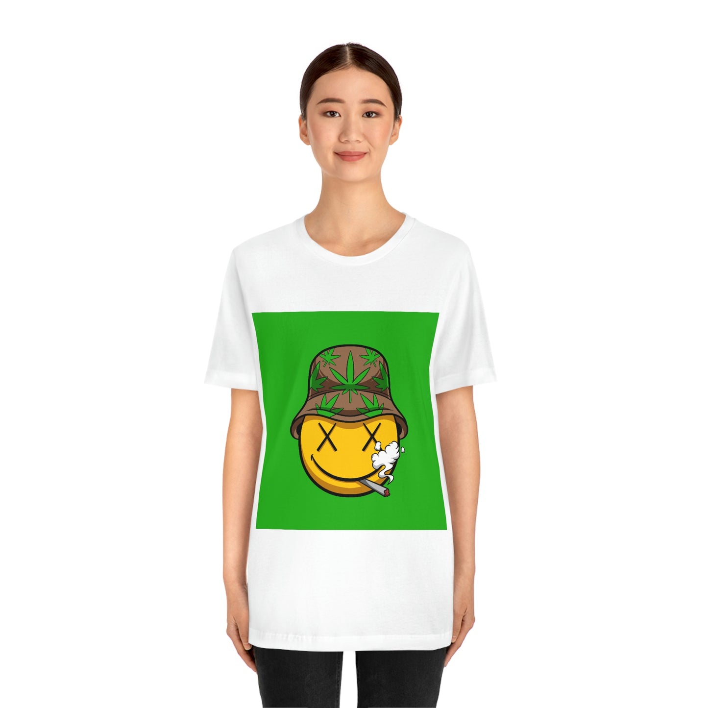 Blazed Happy Face With Hat & Pot Leafs, Unisex Jersey Short Sleeve Tee