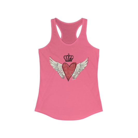 Crowned Red Heart With Angel Wings Women's Ideal Racerback Tank