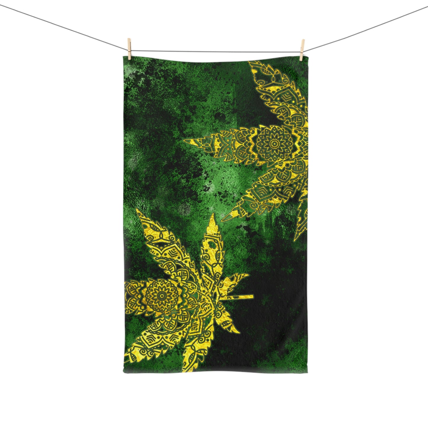 Gorgeous Designed Gold Leaf With Multigreen Background Marijuana Pot Weed 420, Hand Towel