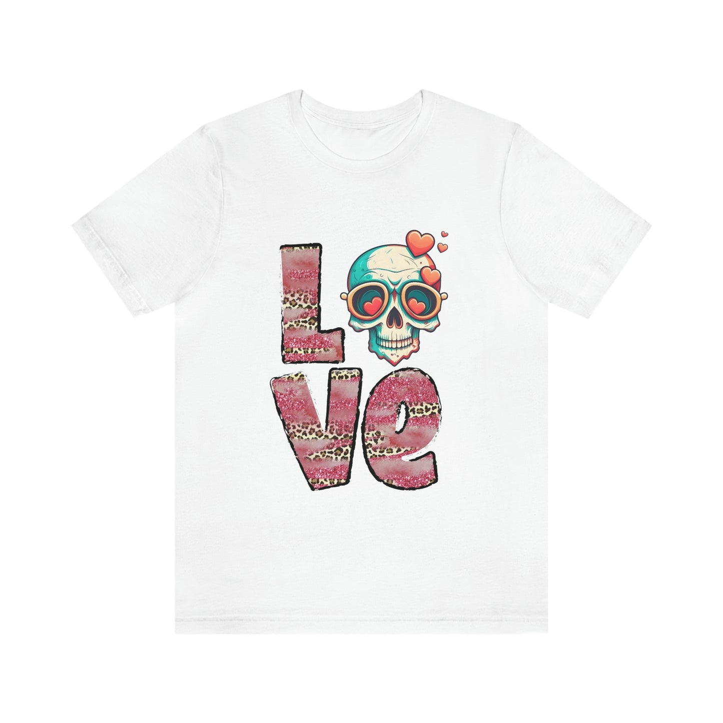 Love Valentine Skull With Red Roses Unisex Jersey Short Sleeve Tee