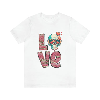 Love Valentine Skull With Red Roses Unisex Jersey Short Sleeve Tee