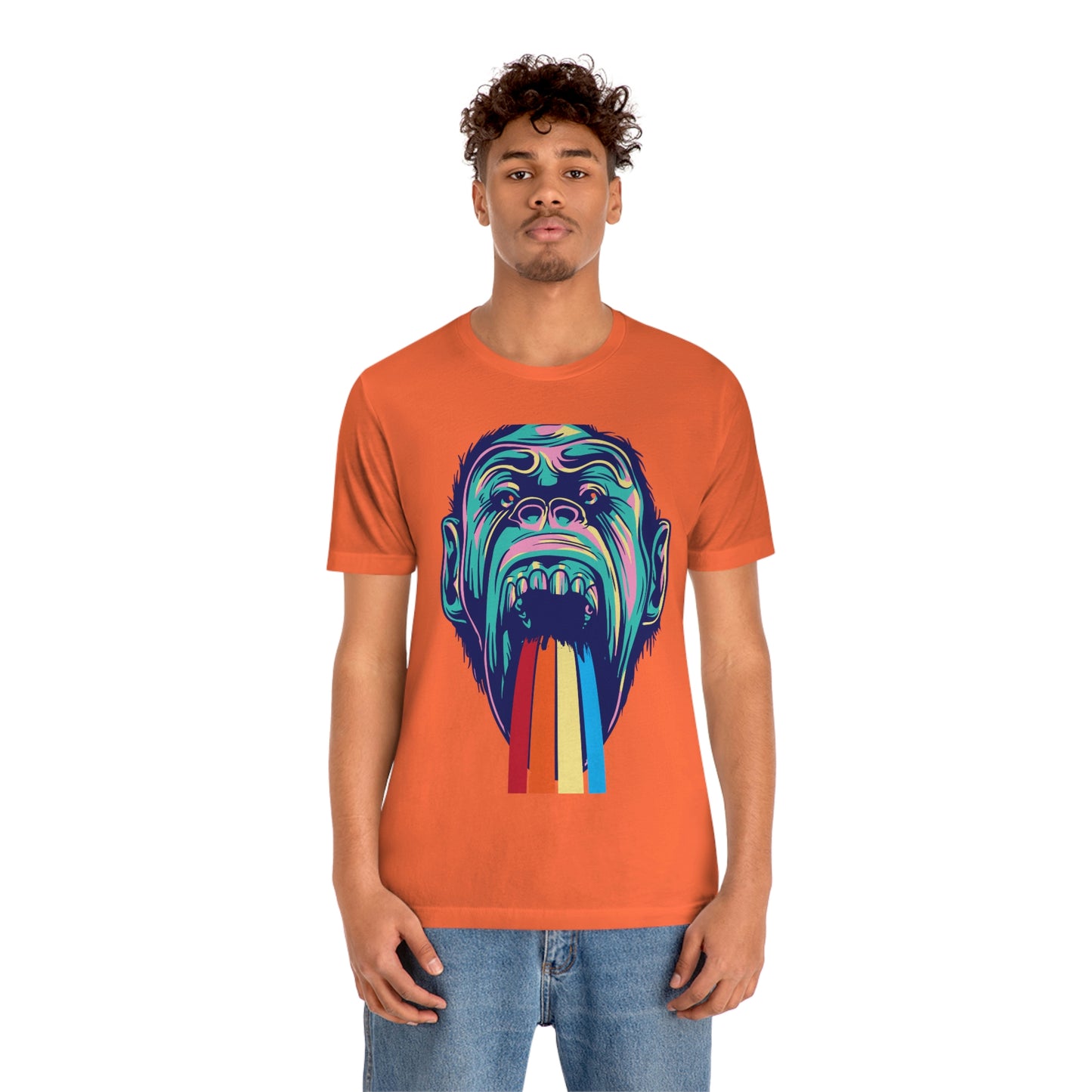 Color Ape Pouring flowing Rainbow Out His Mouth, Unisex Jersey Short Sleeve Tee