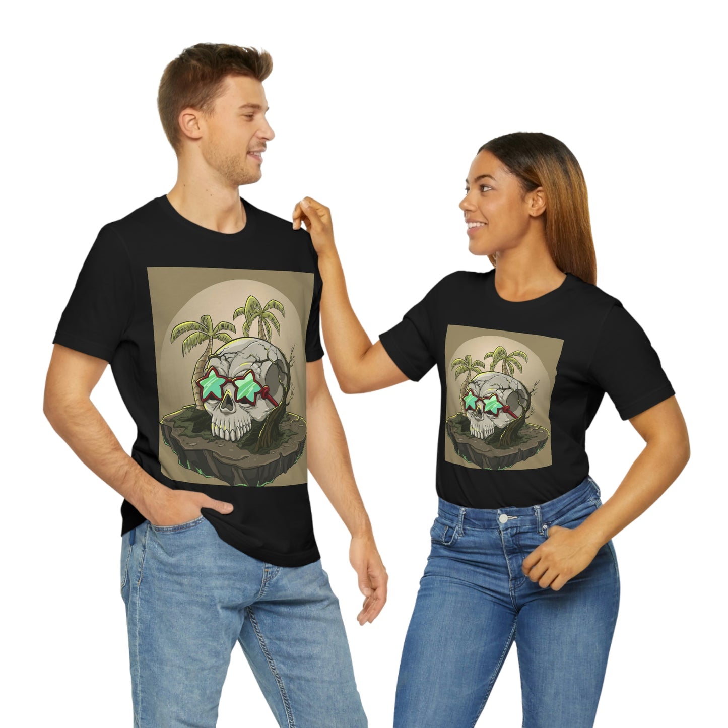 Tropical Island & Skull, Unisex Jersey Short Sleeve Tee