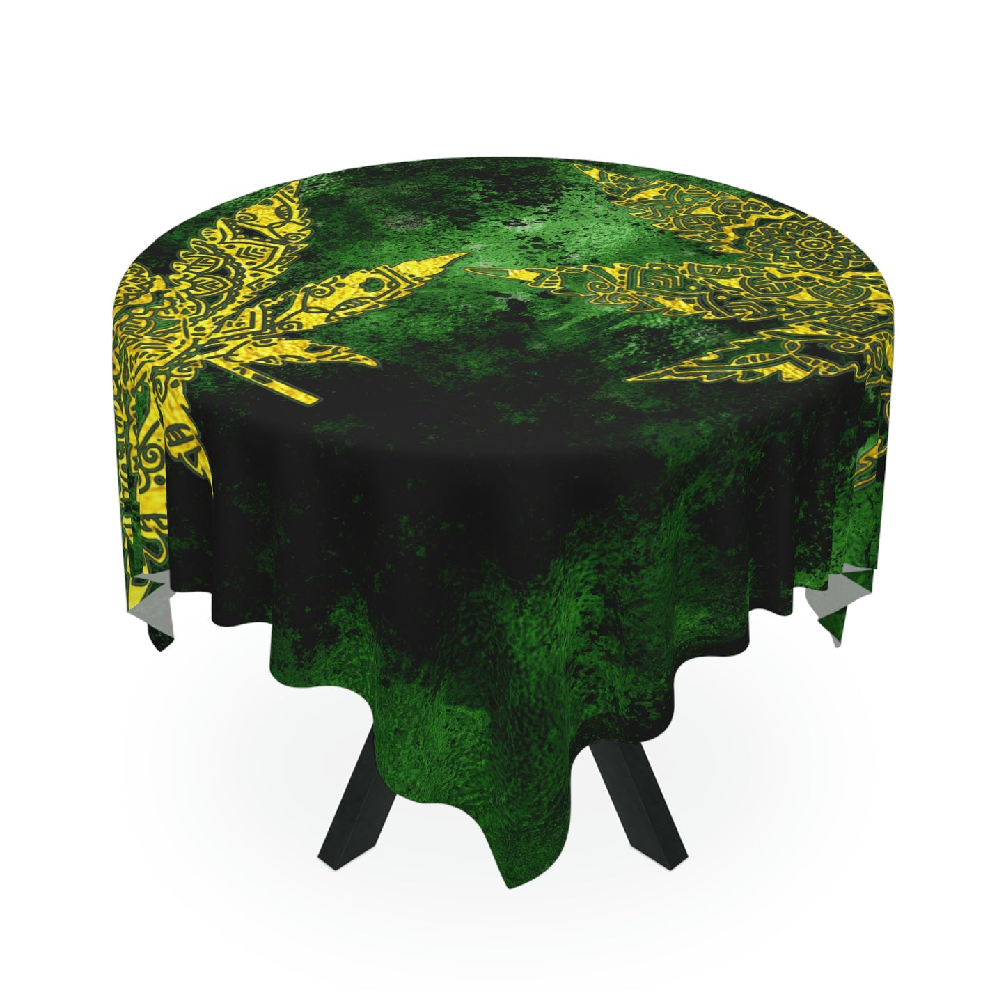 Gorgeous Designed Gold Leaf With multigreen Background Marijuana Pot Weed 420 Tablecloth