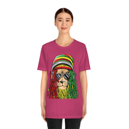 Reggae Lion With Dread locks with Hat, Unisex Jersey Short Sleeve Tee