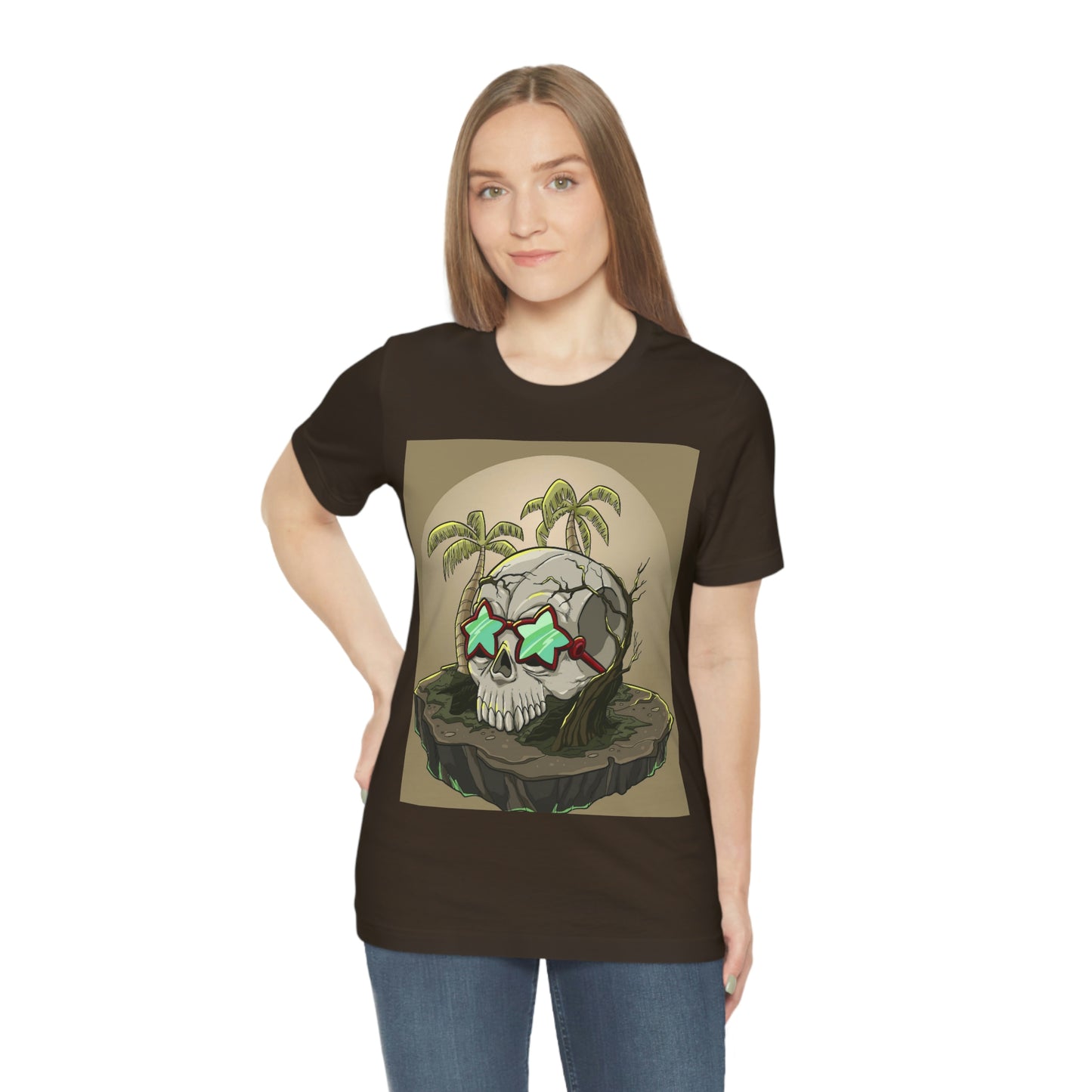 Tropical Island & Skull, Unisex Jersey Short Sleeve Tee