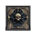 Detailed Chrome Metal Style Blue, Grey And Black Gothic Skull Jewelry Box Jewelry Box