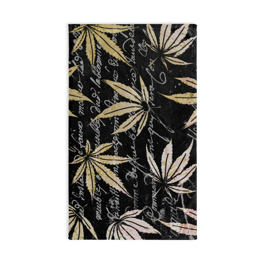 Gold And Black 420 Weed Pot Marijuana Leaf Hand Towel