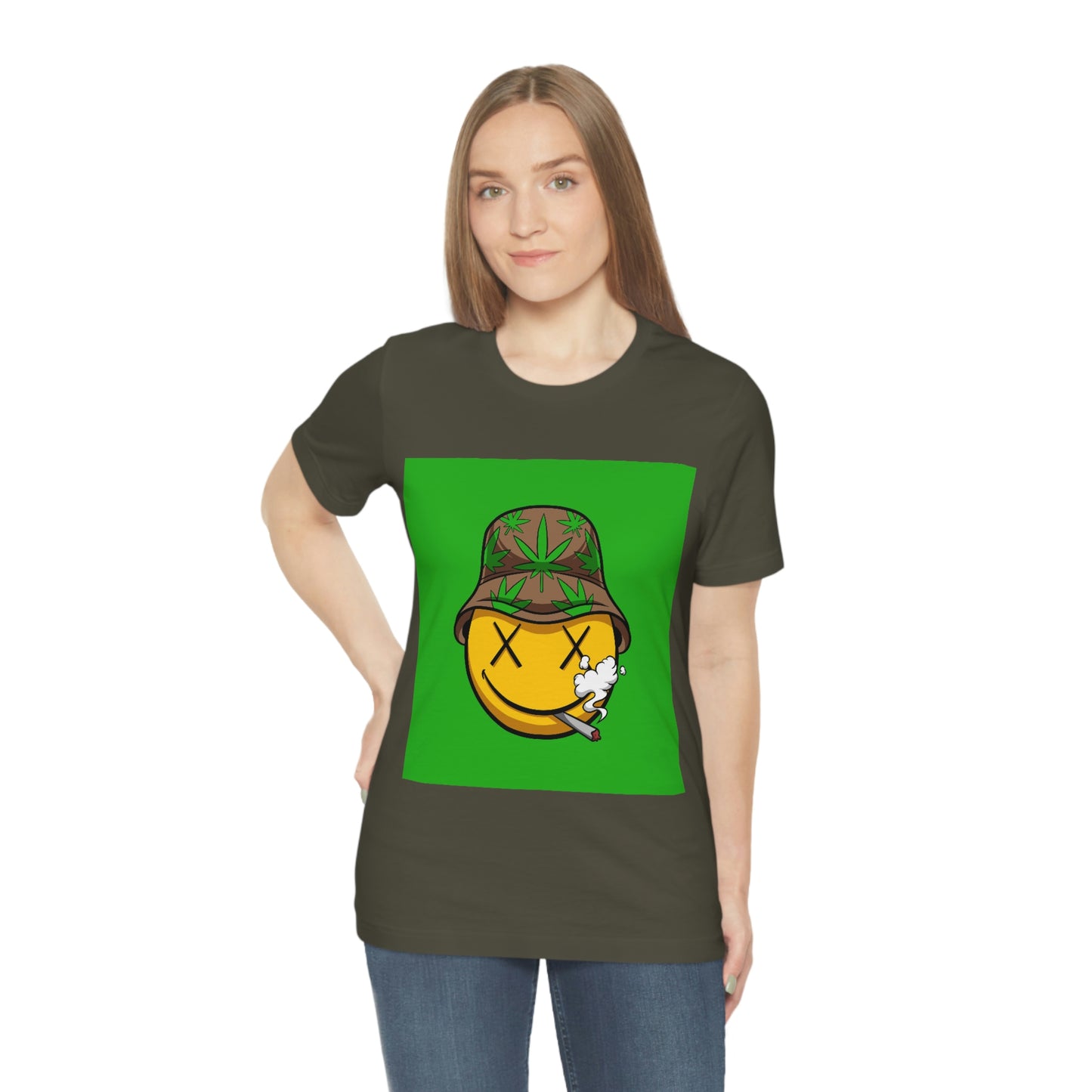 Blazed Happy Face With Hat & Pot Leafs, Unisex Jersey Short Sleeve Tee