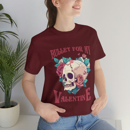 Bullet For My Valentine Skull With Red Roses Unisex Jersey Short Sleeve Tee