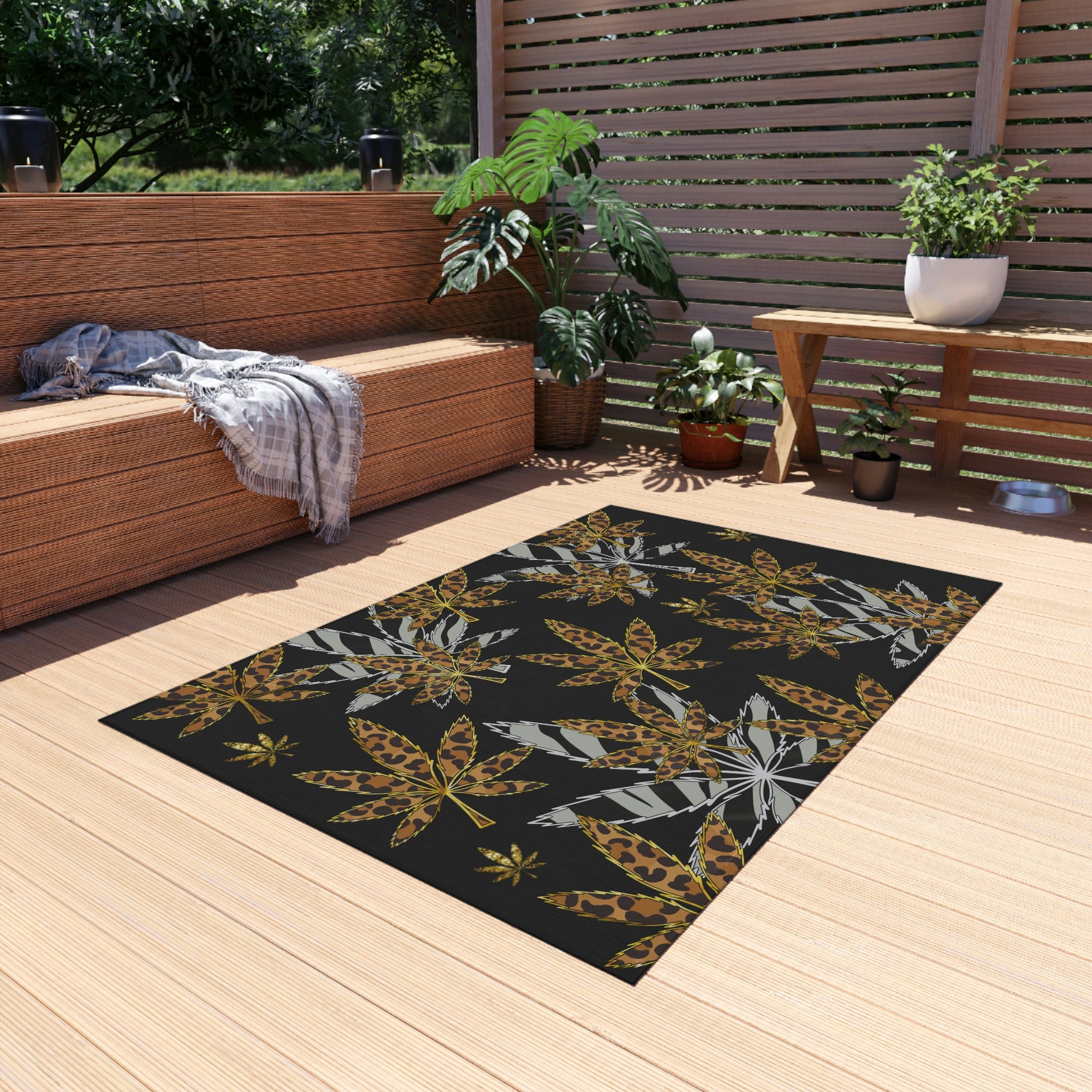 Gold And Zebra Marijuana Pot Weed Leaf 420 Marijuana Leaf Outdoor Rug
