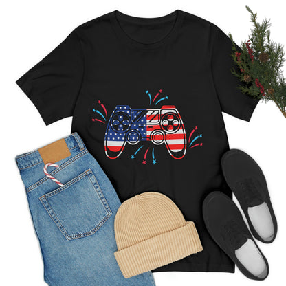 American Flag, Fourth Of July 4th , American Flag Game Controller Unisex Jersey Short Sleeve Tee