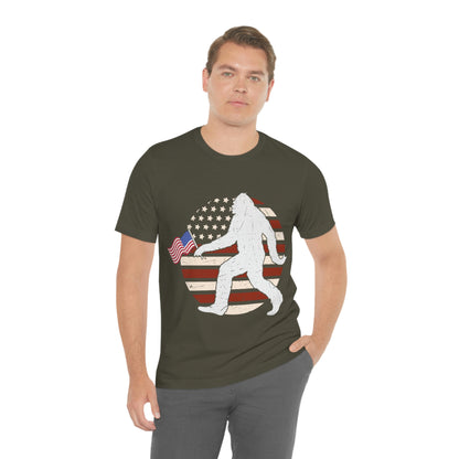 Big Foot American Flag, Fourth Of July 4th Unisex Jersey Short Sleeve Tee