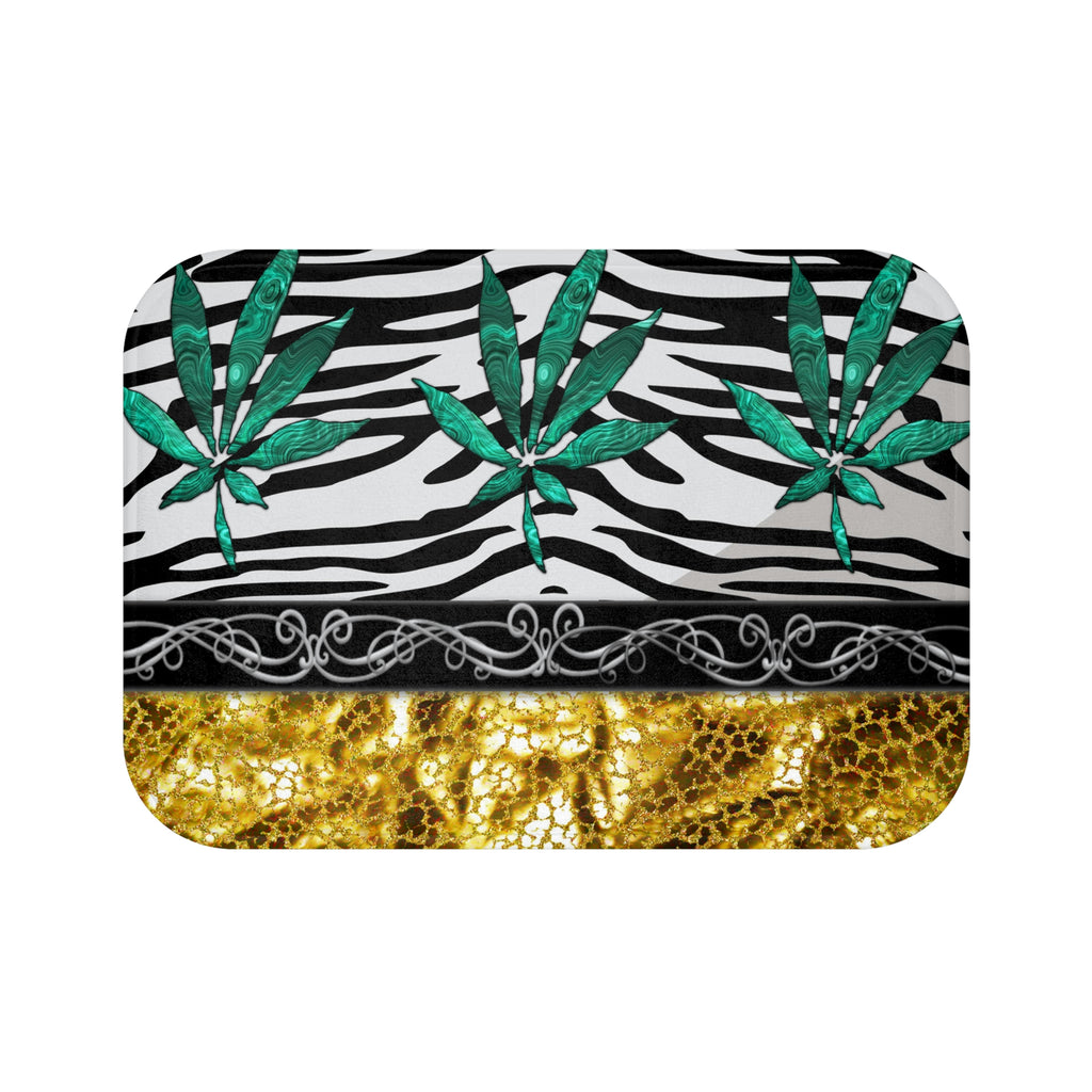 Gold And Zebra White And Black Marijuana Pot Weed Leaf 420 Weed Pot Marijuana Leaf Bathmat