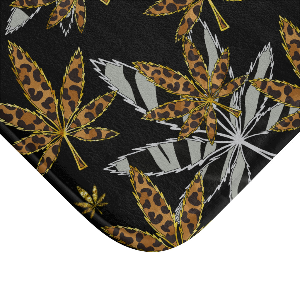Gold And Zebra Marijuana Pot Weed Leaf 420 Weed Pot Marijuana Leaf Bathmat