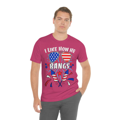 I Like How He Bangs American Flag, Fourth Of July 4th , American Flag Glasses Unisex Jersey Short Sleeve Tee