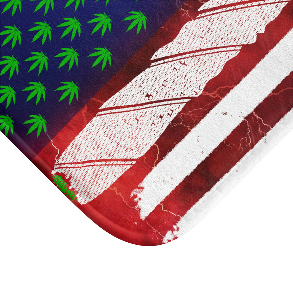 Flag Red,White And Blue Beautiful Red Background With Marijuana Pot Weed 420 Bathmat