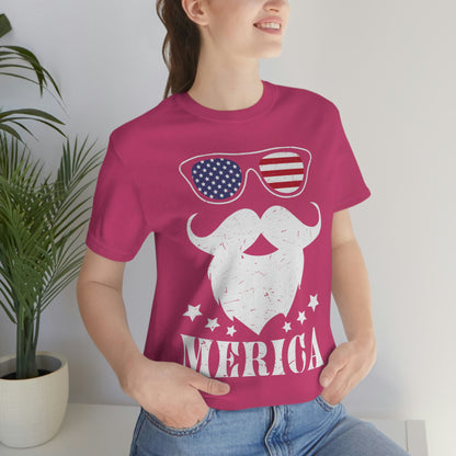 American Flag Sunglass Beard And Merican With Stars Unisex Jersey Short Sleeve Tee