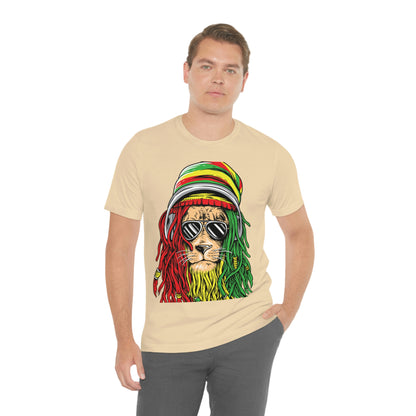 Reggae Lion With Dread locks with Hat, Unisex Jersey Short Sleeve Tee