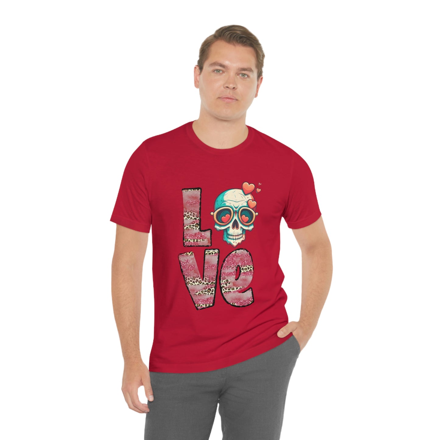 Love Valentine Skull With Red Roses Unisex Jersey Short Sleeve Tee