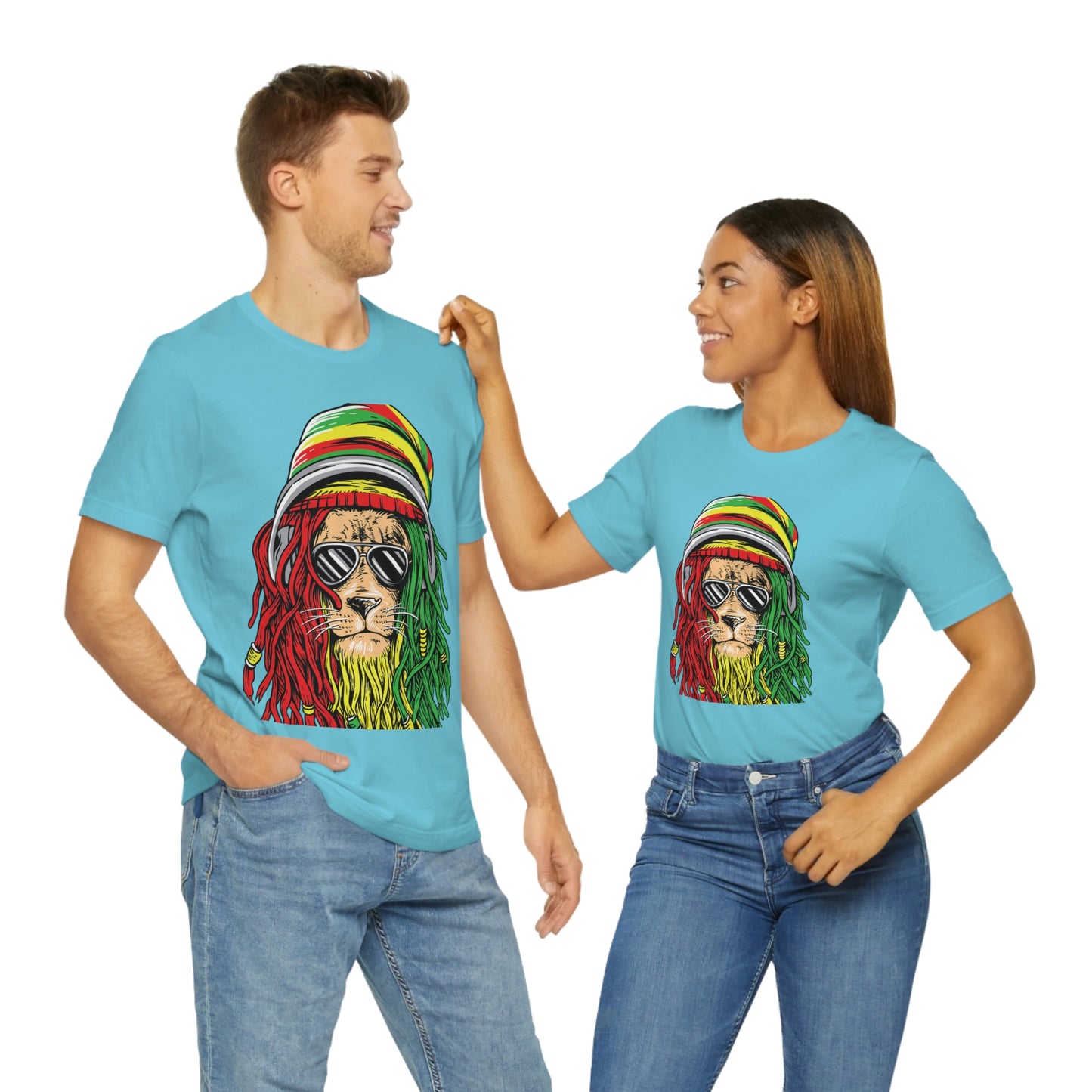 Reggae Lion With Dread locks with Hat, Unisex Jersey Short Sleeve Tee