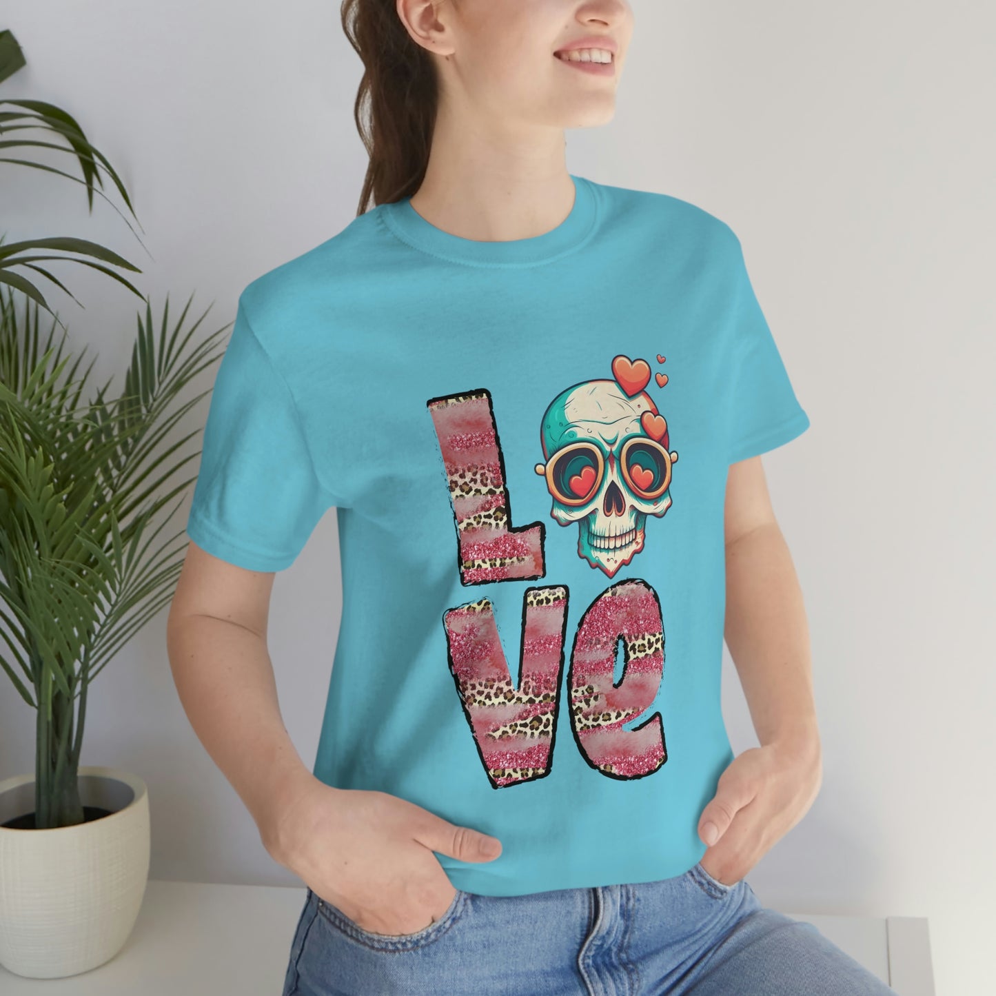 Love Valentine Skull With Red Roses Unisex Jersey Short Sleeve Tee