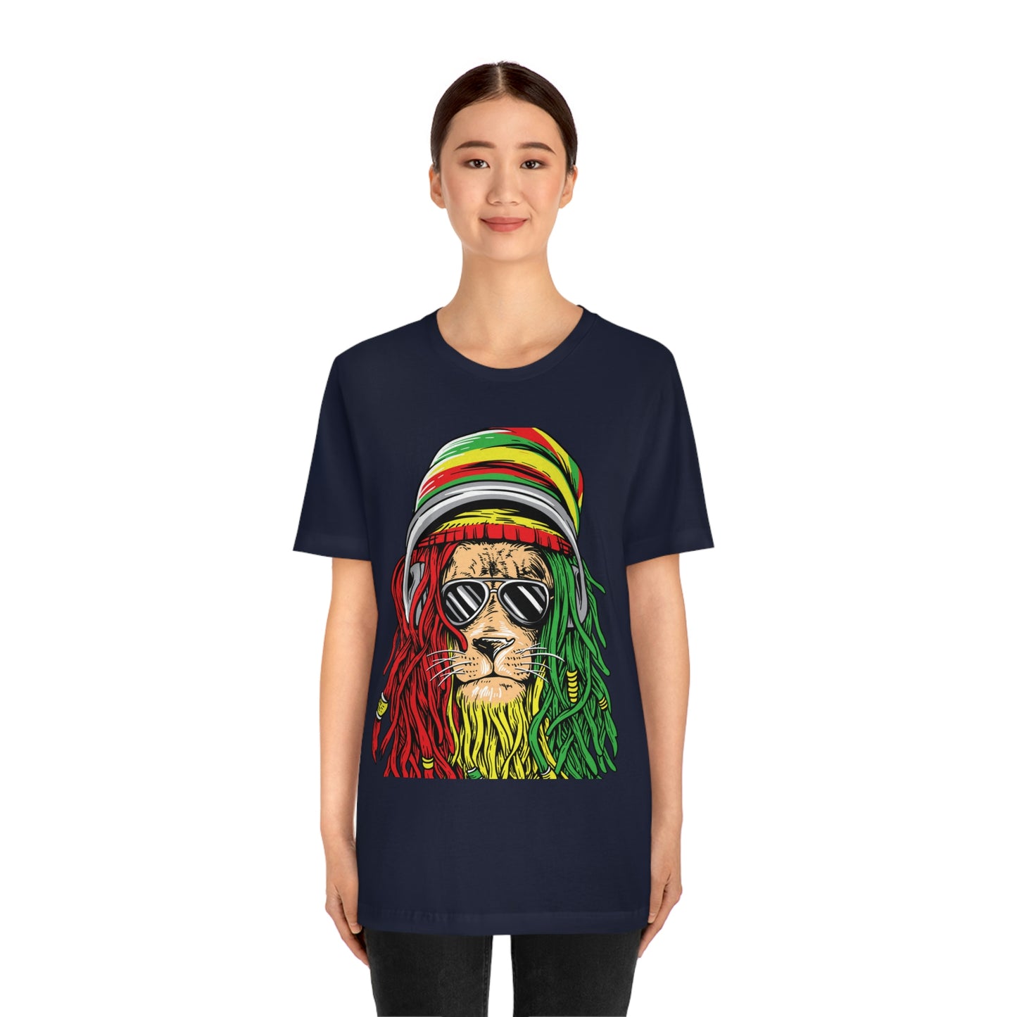 Reggae Lion With Dread locks with Hat, Unisex Jersey Short Sleeve Tee