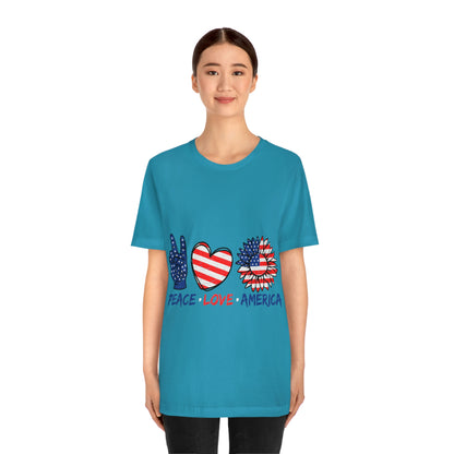 Peace Fingers , Love Heart , America Flag Design Unisex Jersey Short Sleeve Tee