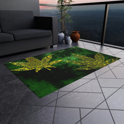 Gorgeous Designed Gold Leaf With multigreen Background Marijuana Pot Weed 420 Outdoor Rug