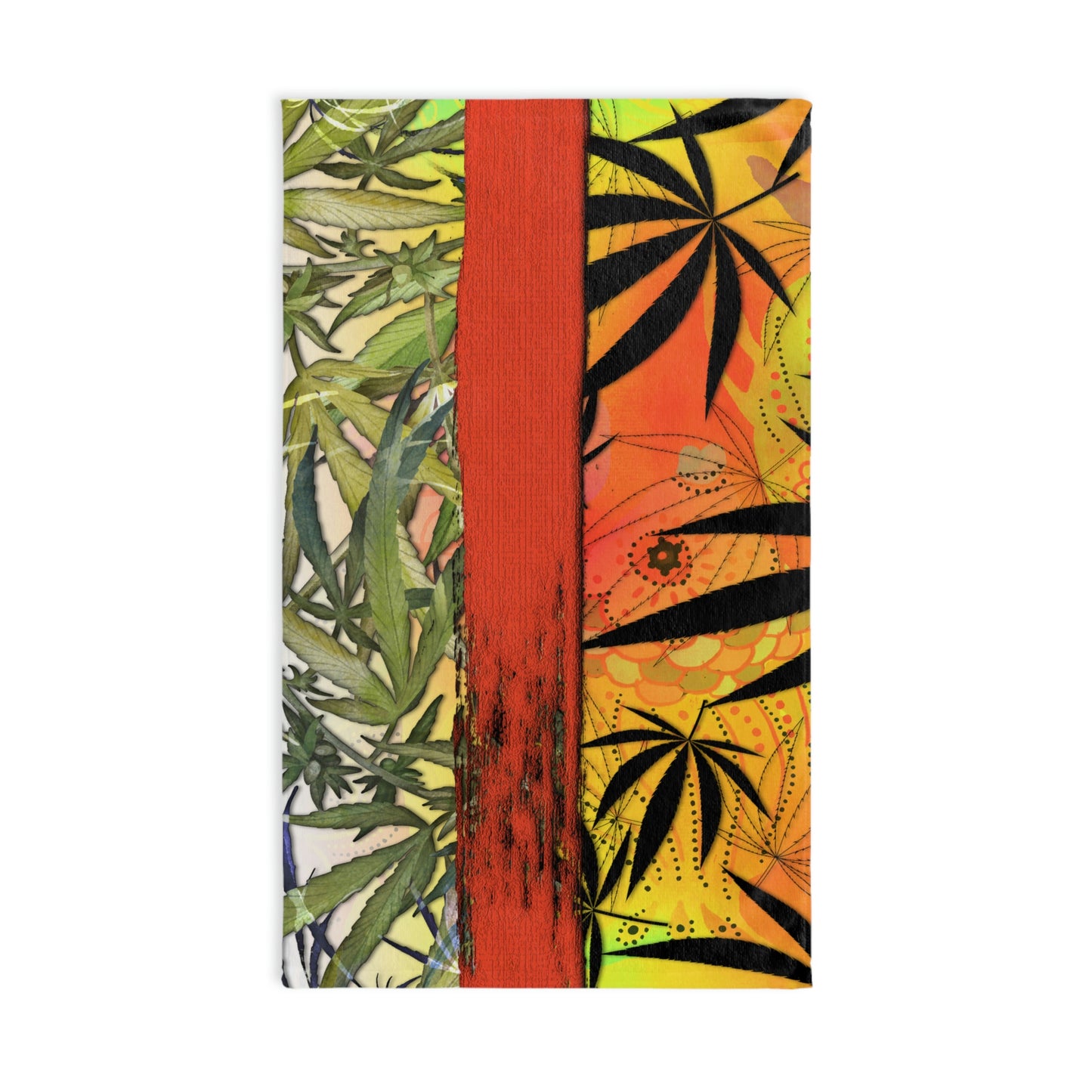 Beautiful Redish Orange Banded Marijuana 420 Pot Weed Leaf, Hand Towel