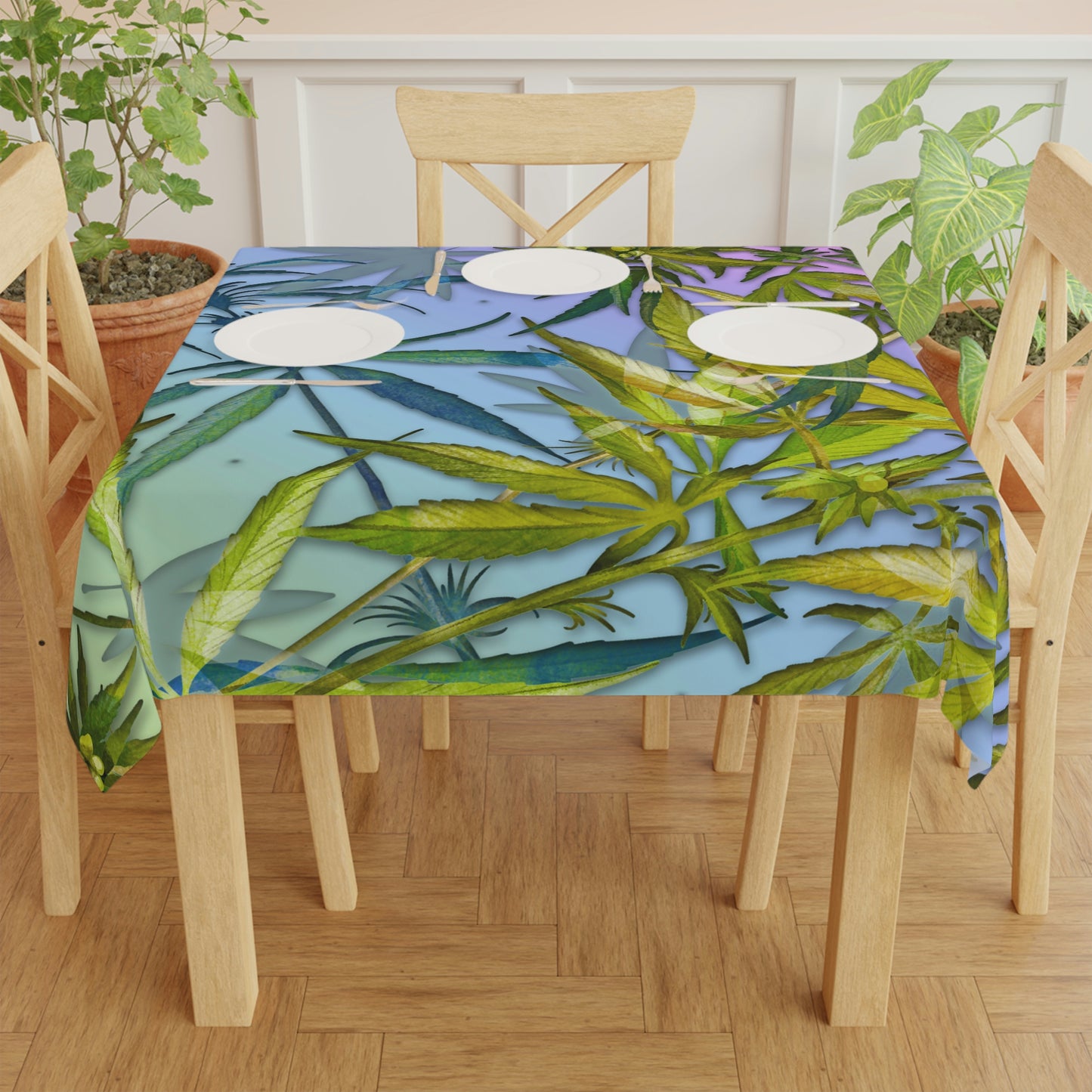 Sassy Pink And Green 420 Weed Marijuana Leaf Tablecloth