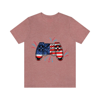 American Flag, Fourth Of July 4th , American Flag Game Controller Unisex Jersey Short Sleeve Tee